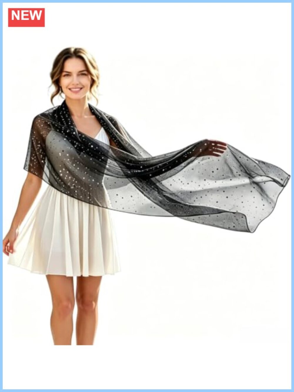 Women Sequin Mesh Scarf Glitter Sheer Shawl Wrap Sparkling Metallic Evening